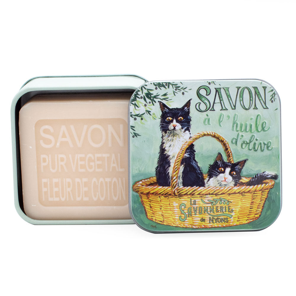 Scatola in metallo con sapone 100g "Gatti in bianco e nero"