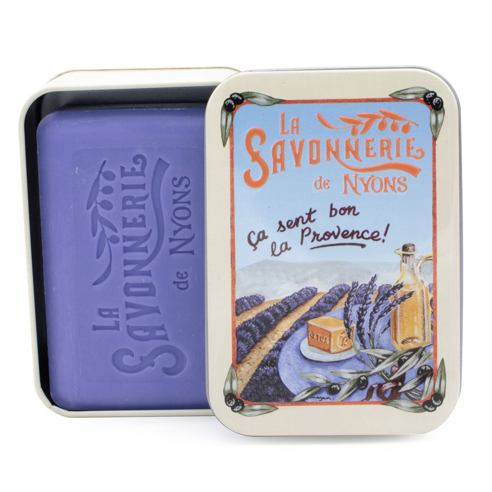 Scatola in metallo con sapone 200g "Campo di Lavanda"