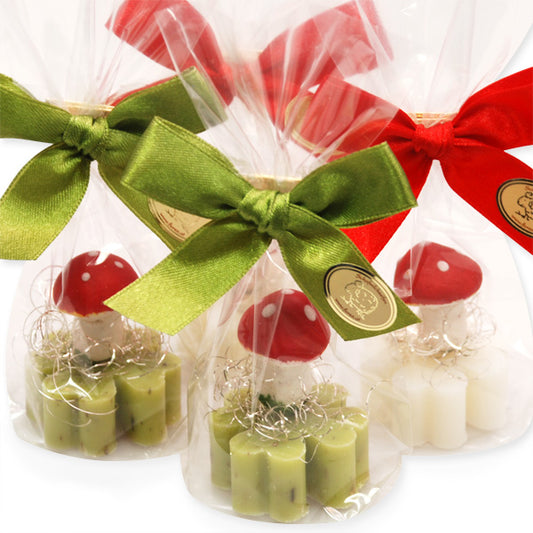 Sapone al latte di pecora trifoglio mini 14g decorato con agarico muscario in violoncello, Classico/Verbena
