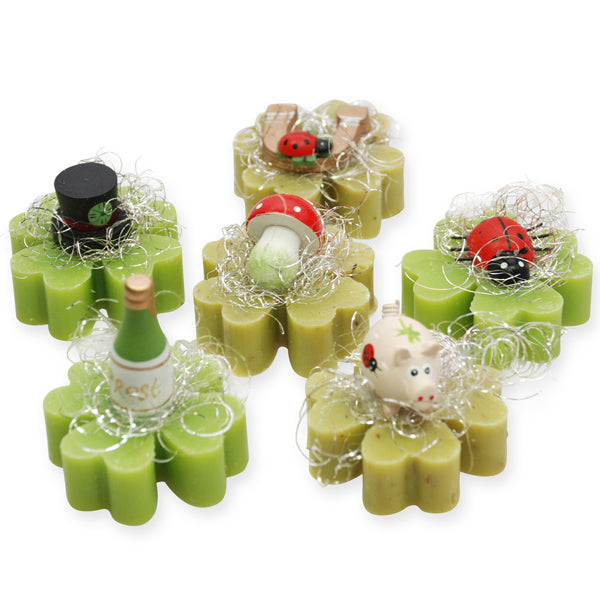 Sheep's milk soap clover midi 25g decorated with lucky charm, pear/verbena
