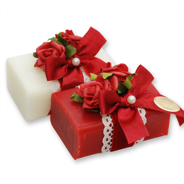 Sheep's milk soap square 100g, decorated with rose, Classic/Rose