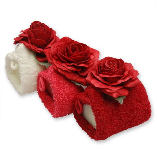 Sheep's milk soap square 100g in a washcloth, decorated with rose, assorted